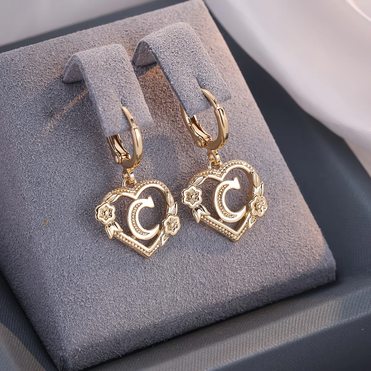Dainty Initial Letter Heart Hoop Earrings - Image 4