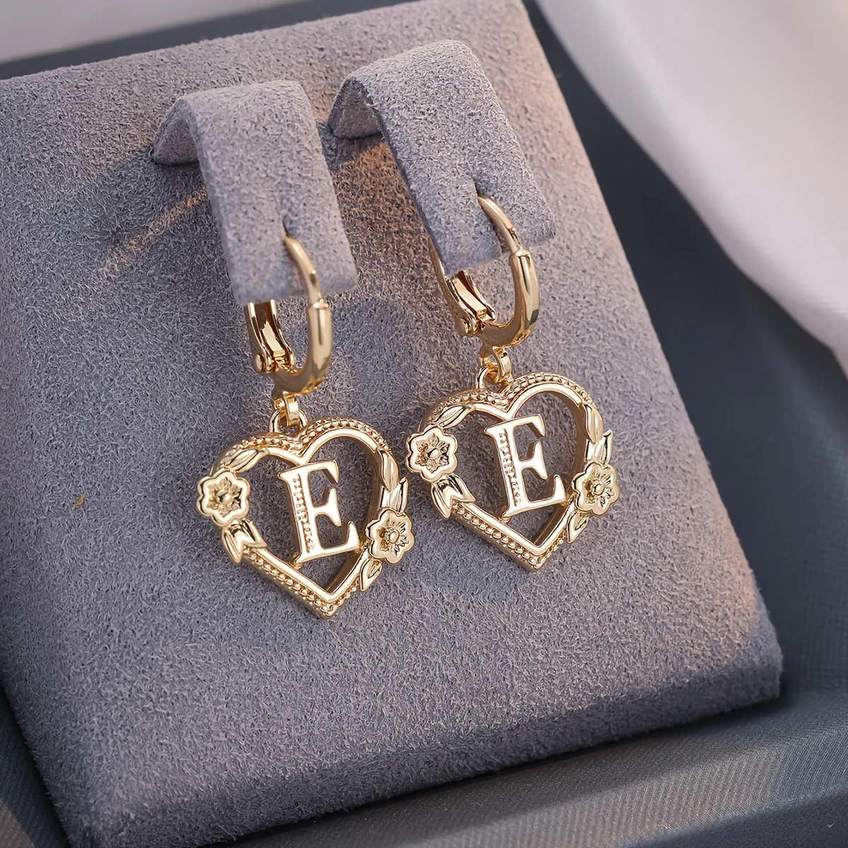 Dainty Initial Letter Heart Hoop Earrings - Image 6