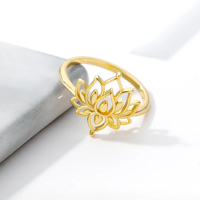Dainty Lotus Flower Outline Ring - Image 2