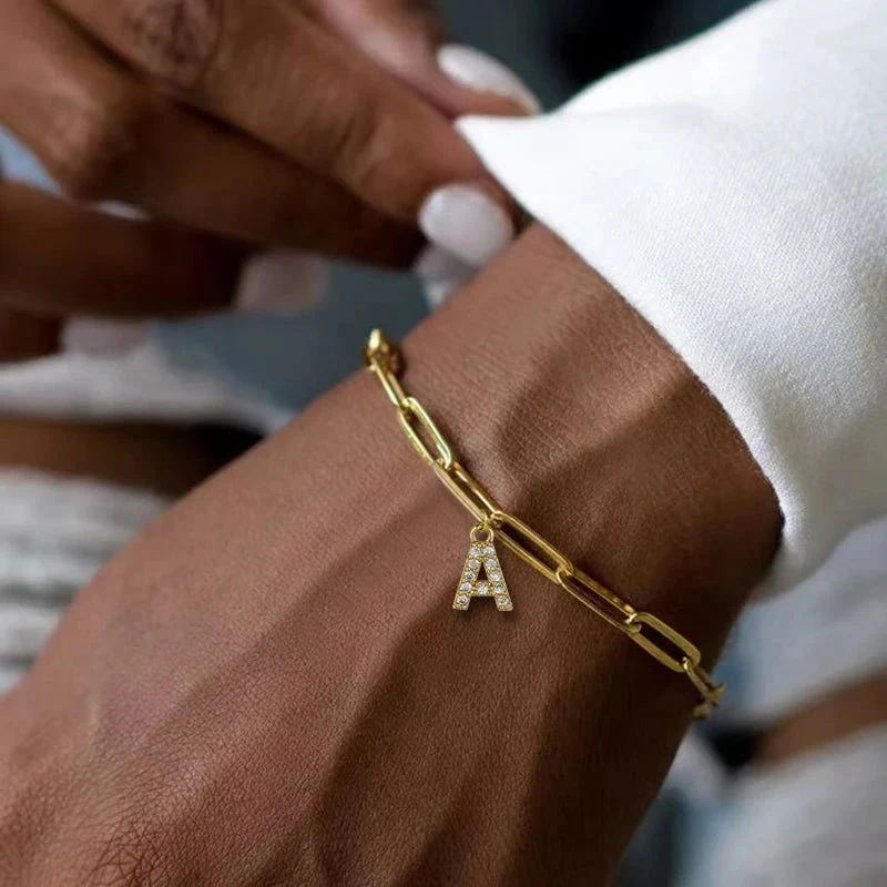 Dainty Paperclip Letter Initial Bracelet - Image 5