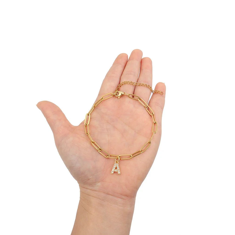 Dainty Paperclip Letter Initial Bracelet - Image 6
