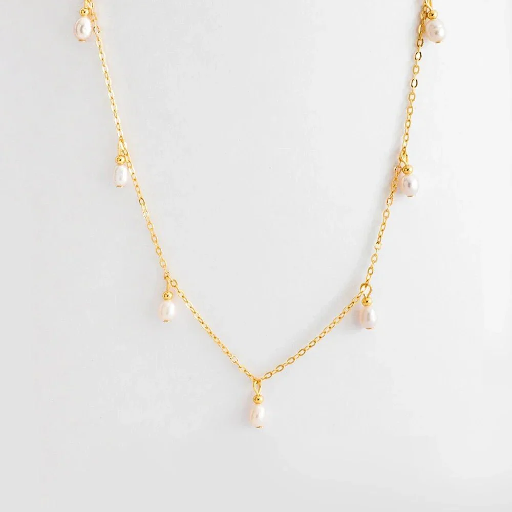 Dainty Pearl Droplets Necklace - Image 8