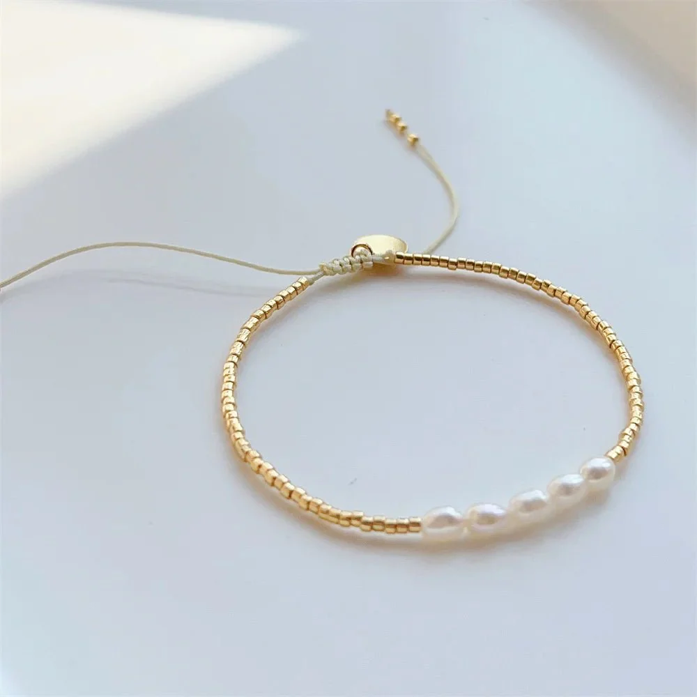 Dainty Pearl Golden Beaded Bracelet - Image 4