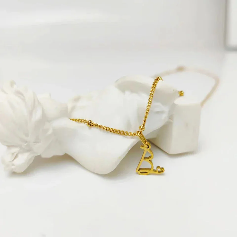 Dainty Satellite Chain Heart Letter Initial Necklace - Image 3