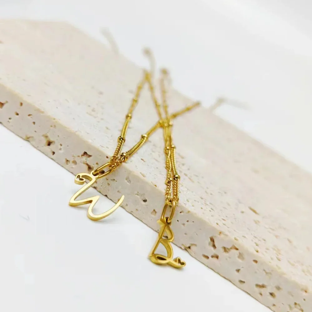 Dainty Satellite Chain Heart Letter Initial Necklace - Image 4