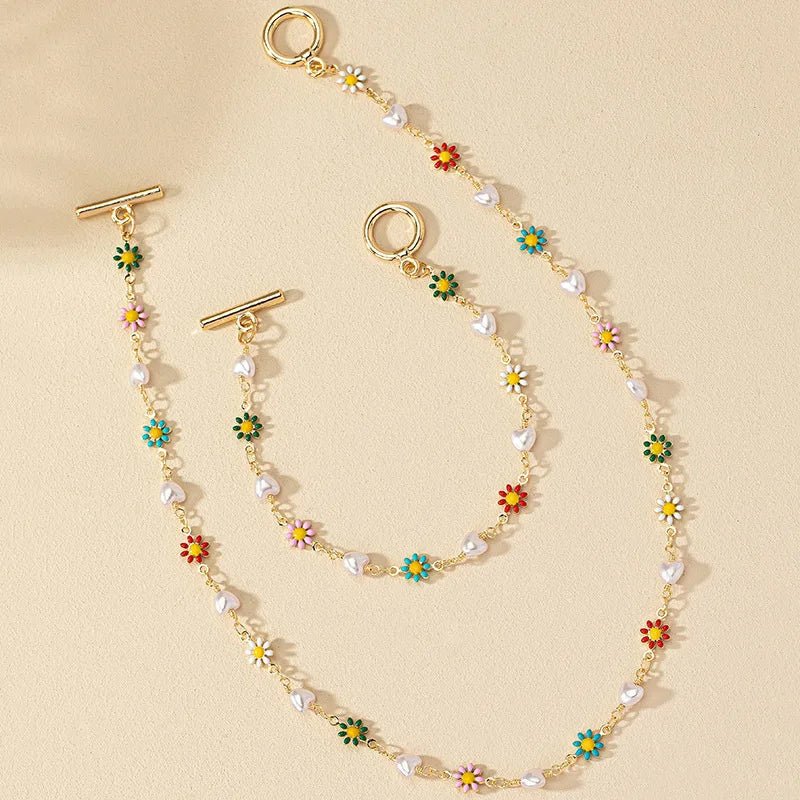 Dainty Spring Floral Pearls Bracelet and Necklace Set - Image 5