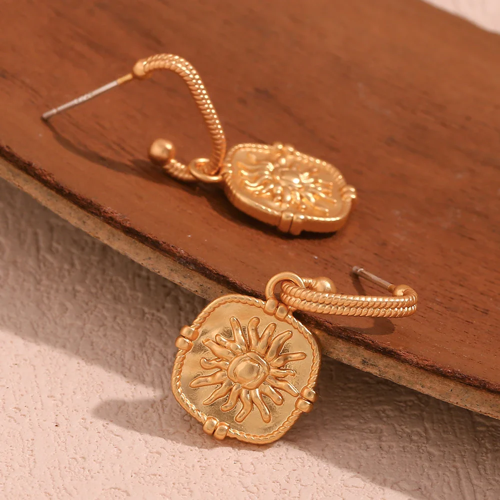 Dainty Sun Charm Textured Earring - Image 8