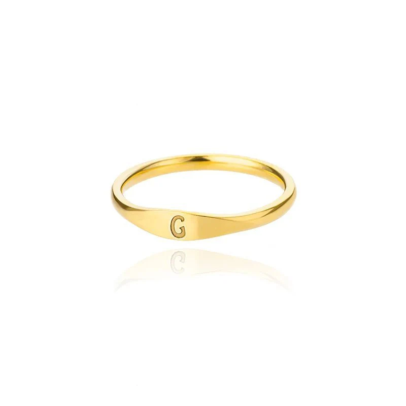 Dainty Thin Letter Initial Ring - Image 16