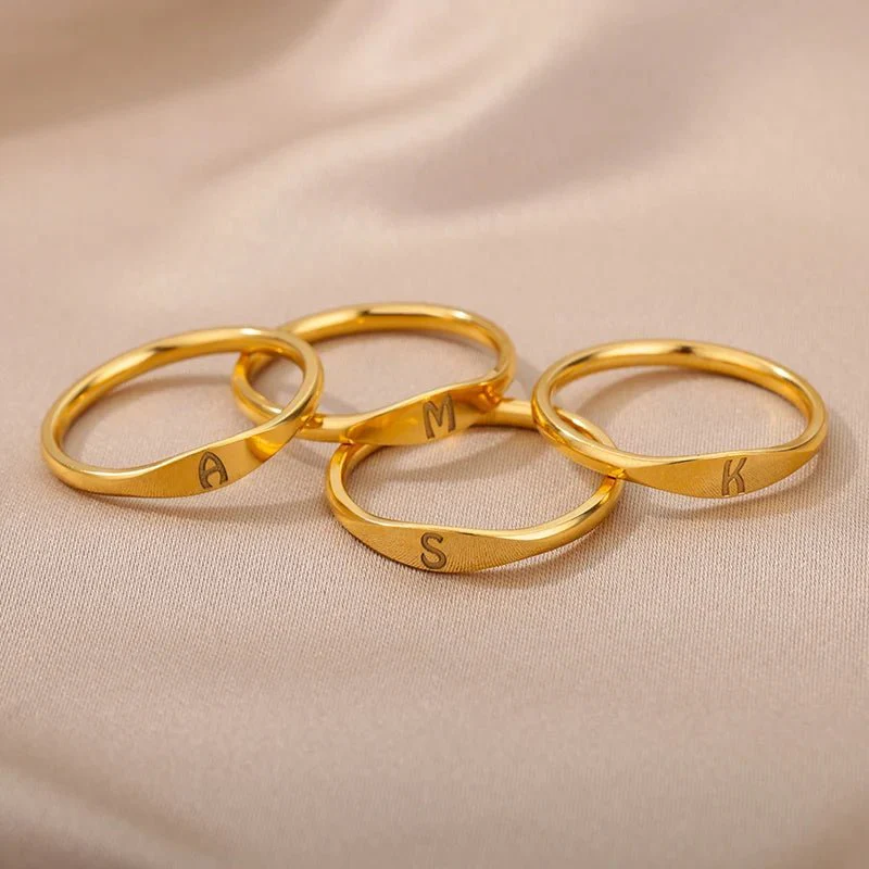 Dainty Thin Letter Initial Ring - Image 4