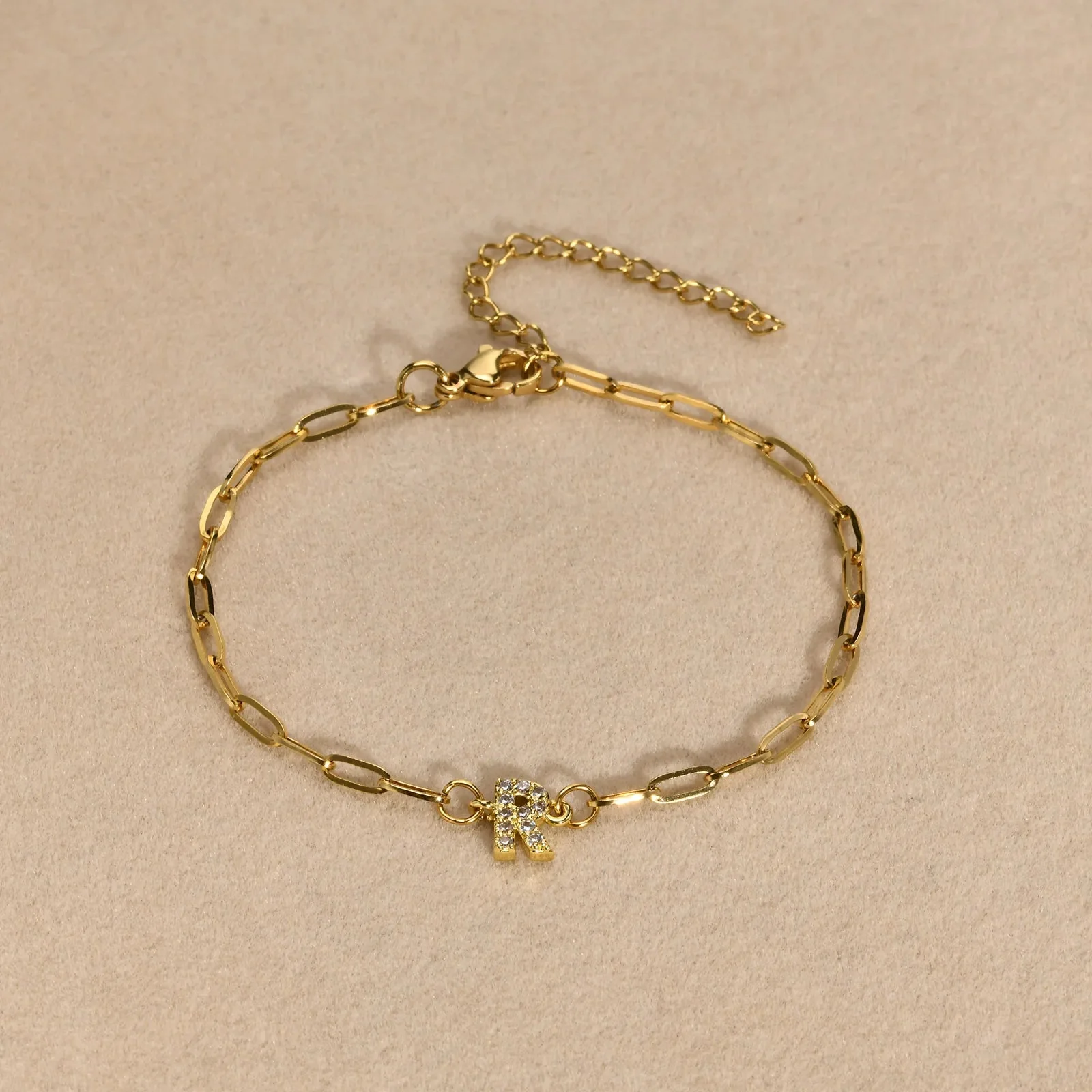 Dainty Thin Paperclip Letter Initial Bracelet - Image 4