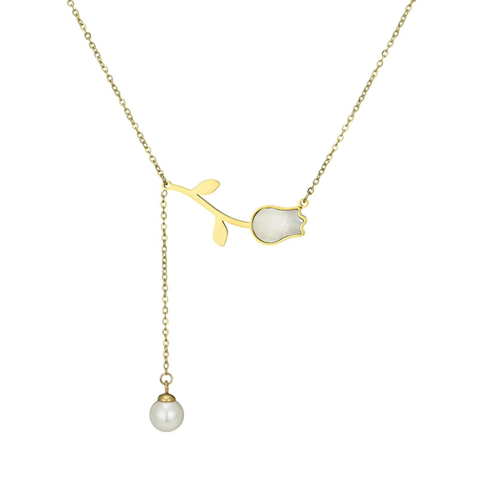 Dainty Tulip Pearl Tassel Necklace - Image 5