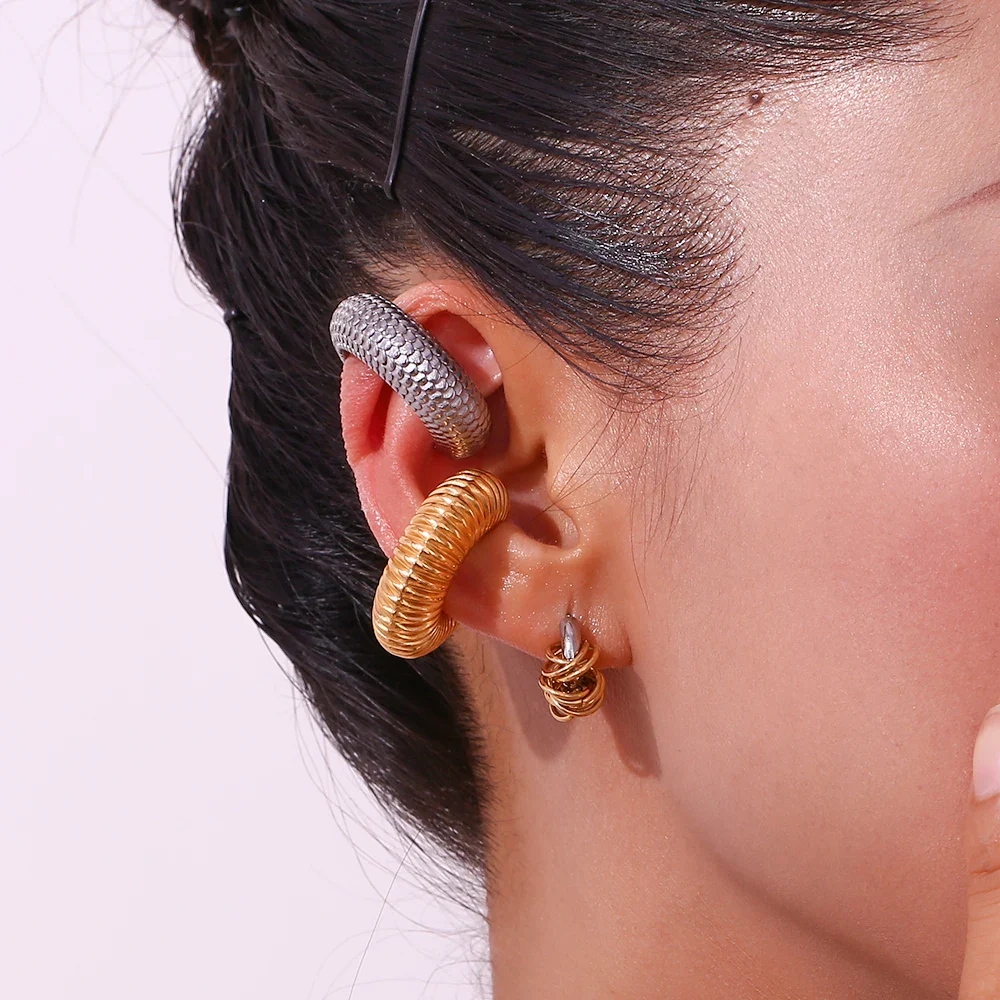 Dainty Two Tone C Hoop Wrapped Earrings - Image 7