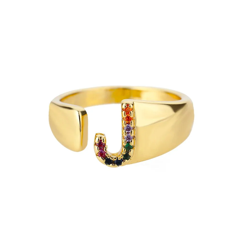 Dazzling Rainbow Custom Letter Initial Rings - Image 16
