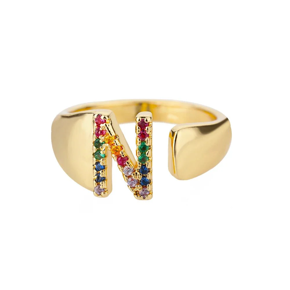 Dazzling Rainbow Custom Letter Initial Rings - Image 20