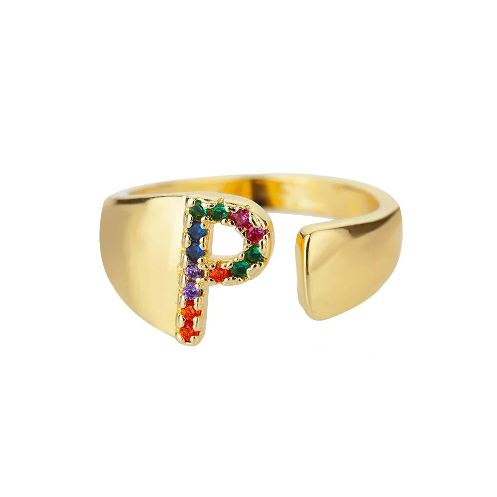 Dazzling Rainbow Custom Letter Initial Rings - Image 22
