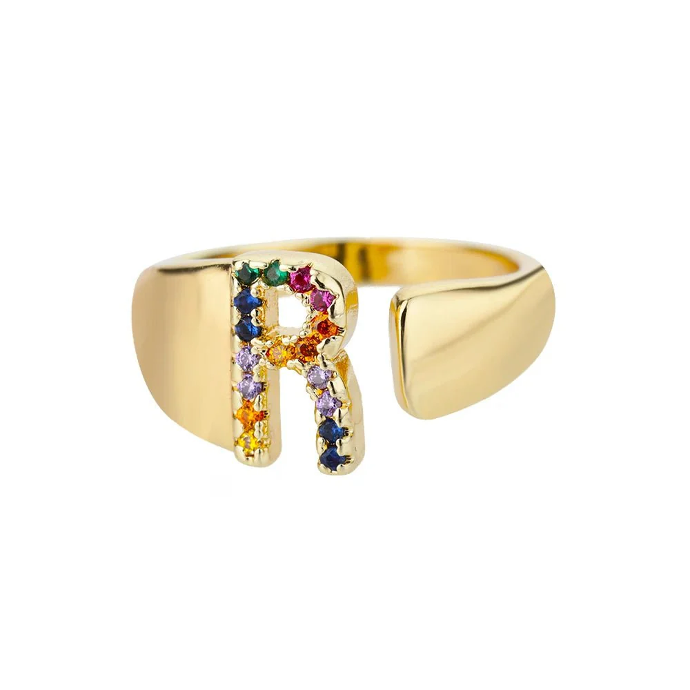Dazzling Rainbow Custom Letter Initial Rings - Image 24