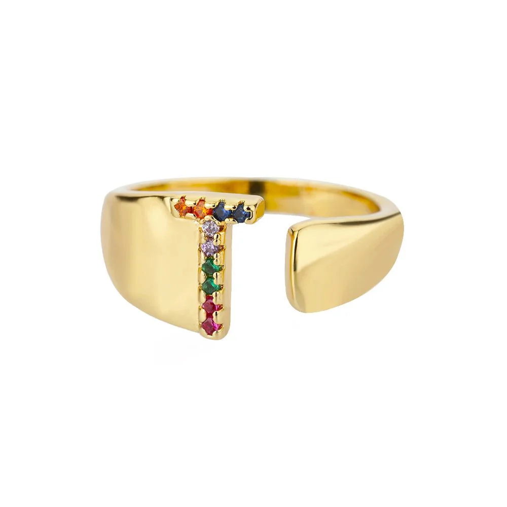 Dazzling Rainbow Custom Letter Initial Rings - Image 26