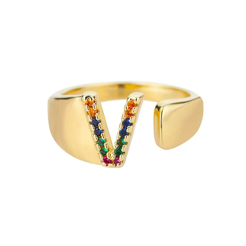Dazzling Rainbow Custom Letter Initial Rings - Image 28