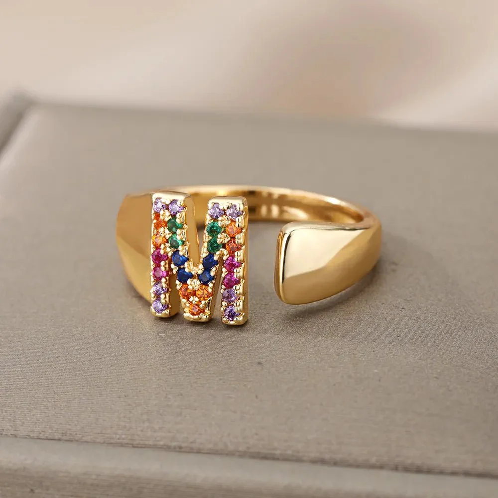 Dazzling Rainbow Custom Letter Initial Rings - Image 3