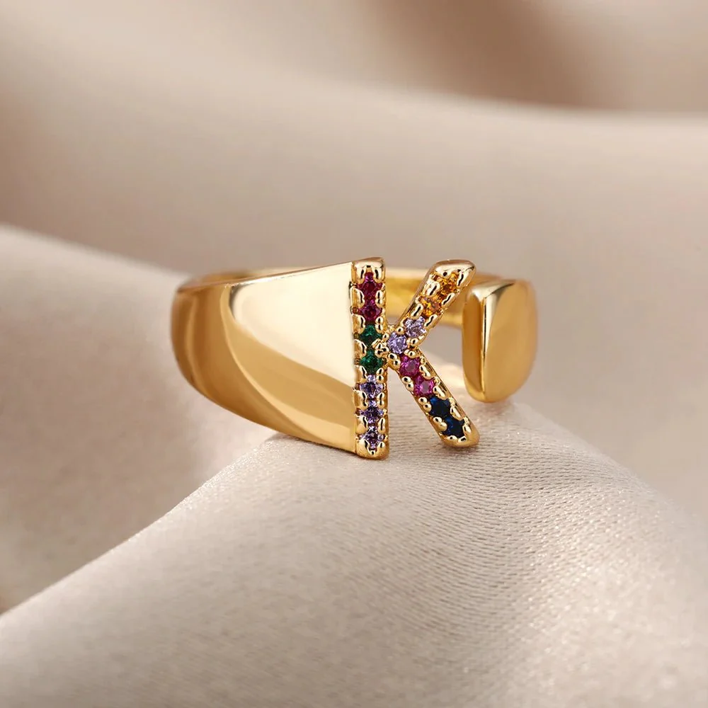 Dazzling Rainbow Custom Letter Initial Rings - Image 4