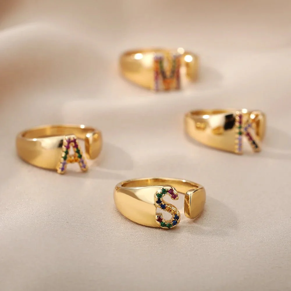 Dazzling Rainbow Custom Letter Initial Rings - Image 5