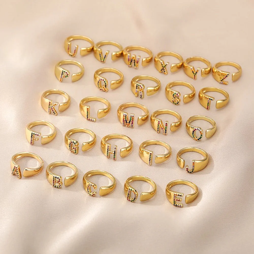 Dazzling Rainbow Custom Letter Initial Rings - Image 6