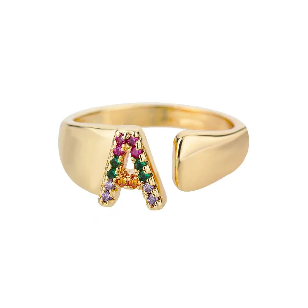 Dazzling Rainbow Custom Letter Initial Rings - Image 7