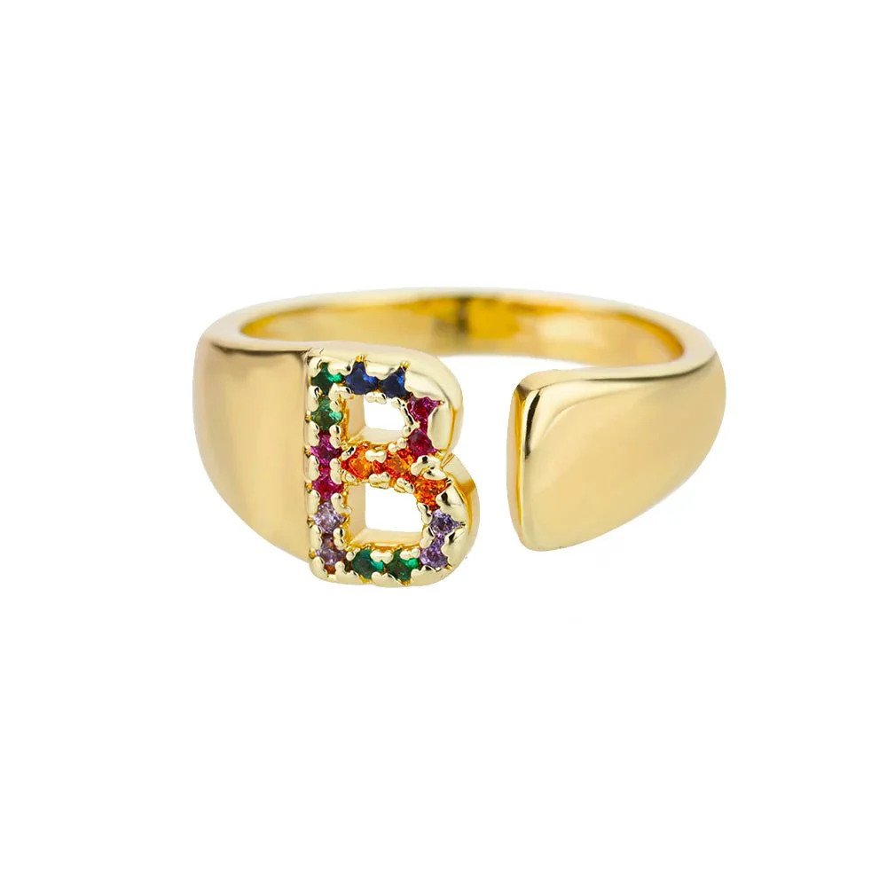Dazzling Rainbow Custom Letter Initial Rings - Image 8