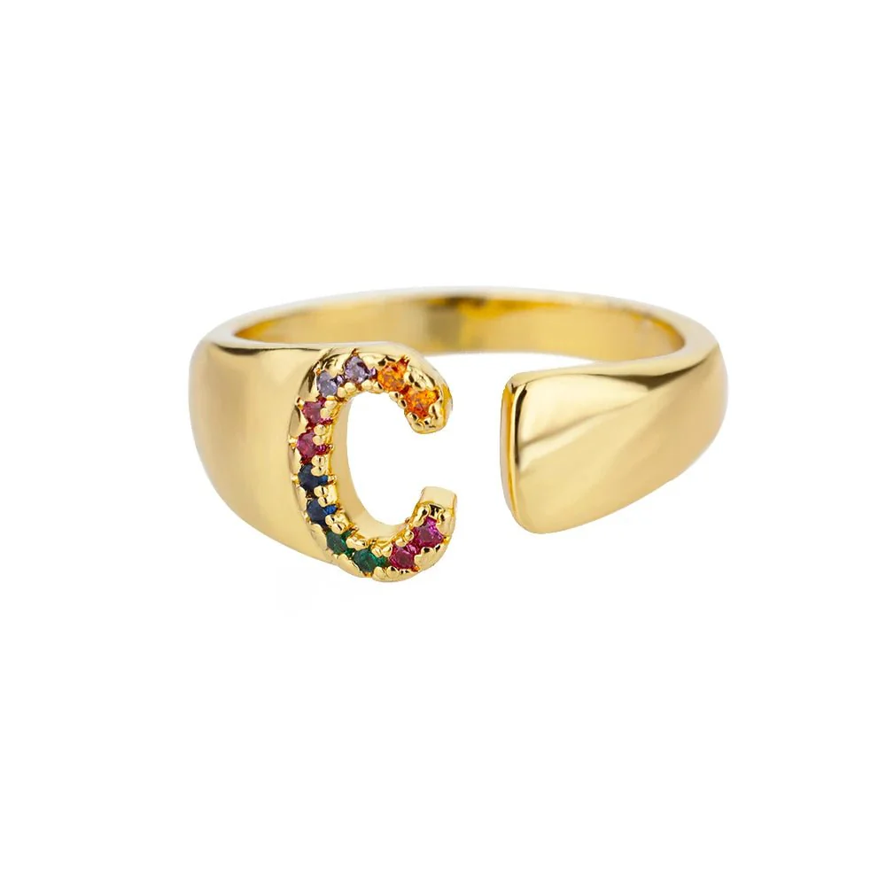 Dazzling Rainbow Custom Letter Initial Rings - Image 9