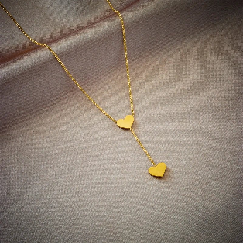 Double Heart Drop Necklace - Image 3