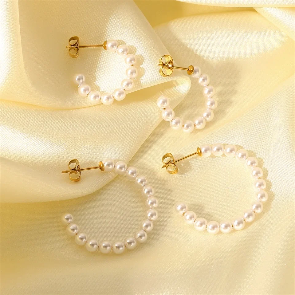 Elegant C Hoop Pearl Earrings - Image 8