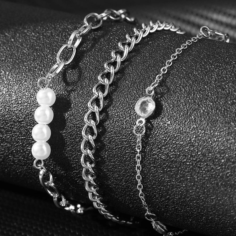 Elegant Pearl Crystal Chain Bracelet Stack - Image 4