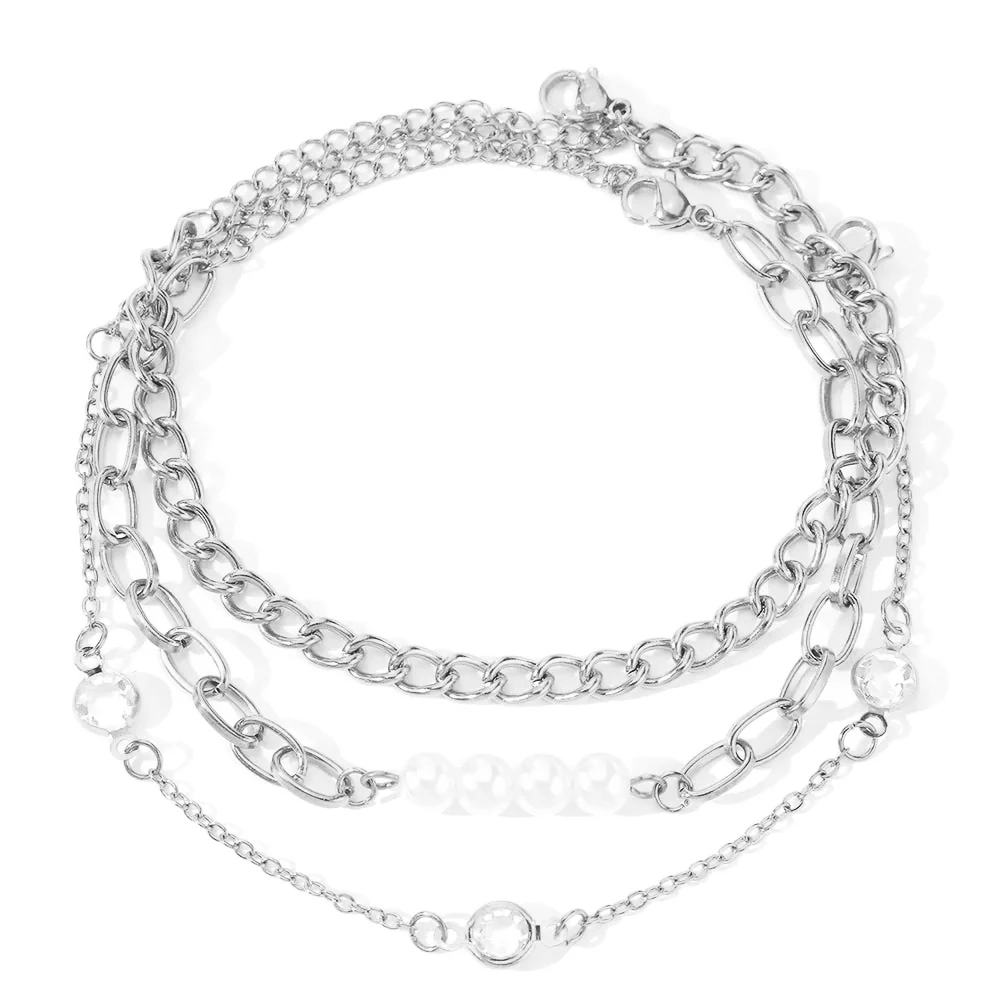 Elegant Pearl Crystal Chain Bracelet Stack - Image 8