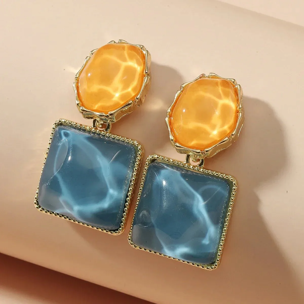 Enamel Geometric Oval Square Earrings - Image 4