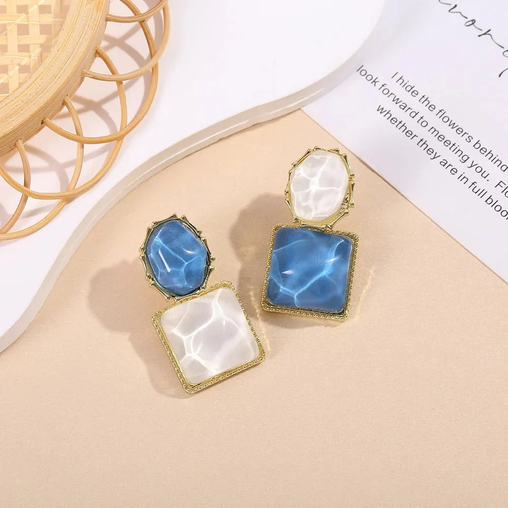 Enamel Geometric Oval Square Earrings - Image 6