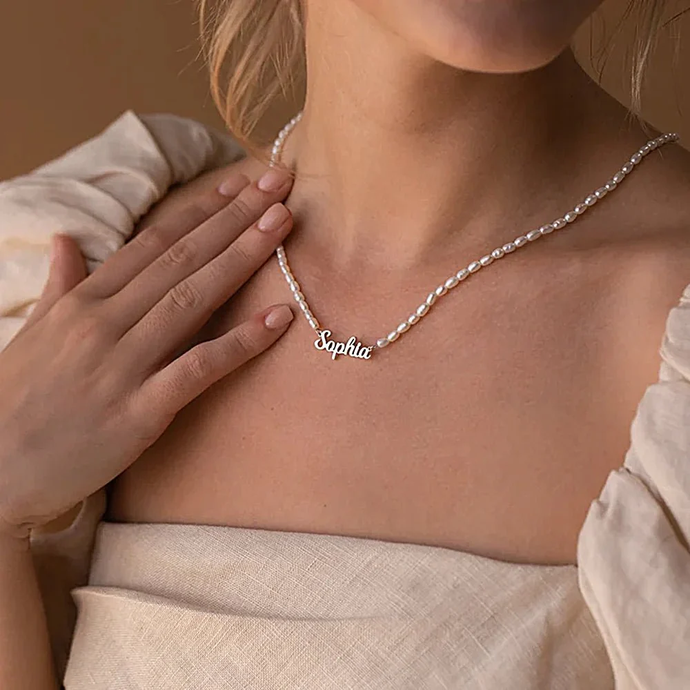 Feminine Personalized Name Pearl Necklace - Image 3
