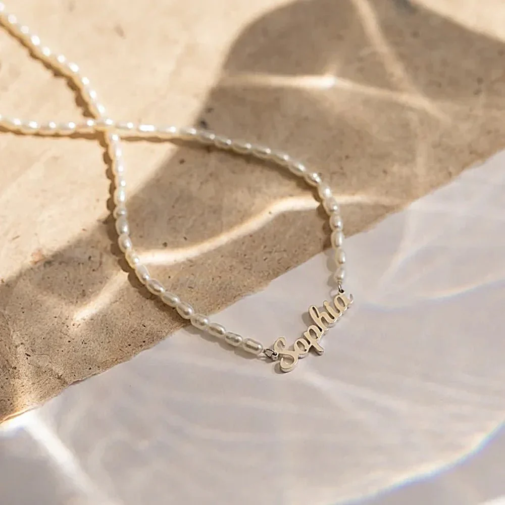 Feminine Personalized Name Pearl Necklace - Image 4