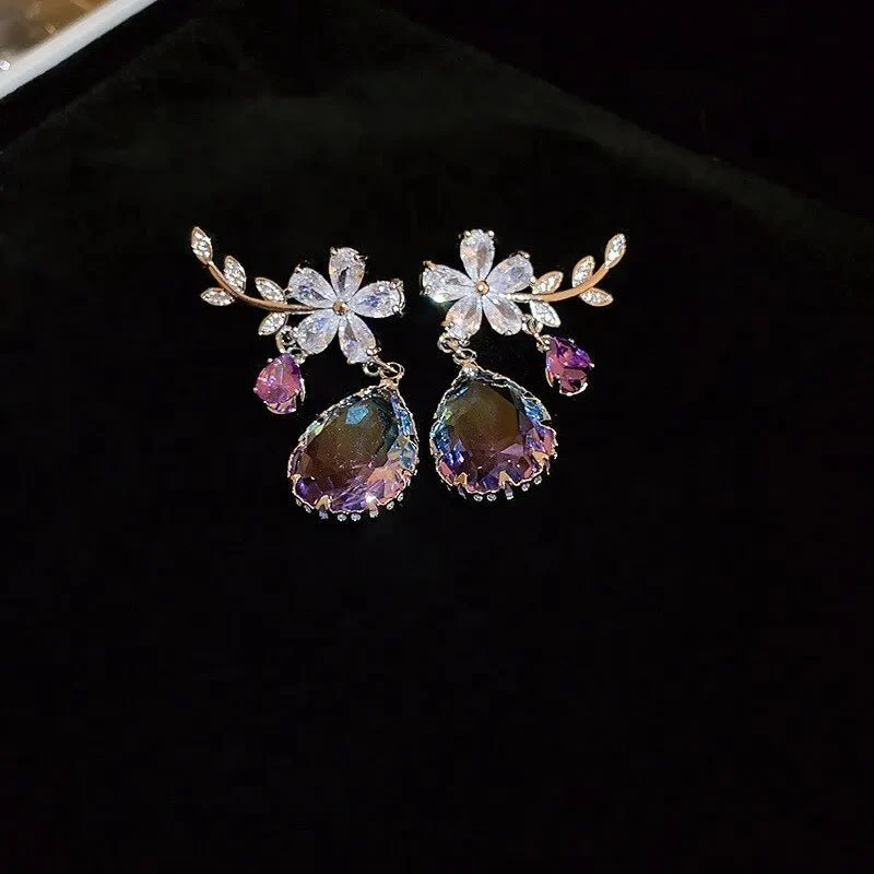 Floral Amethyst Water Drop Earrings - Image 4