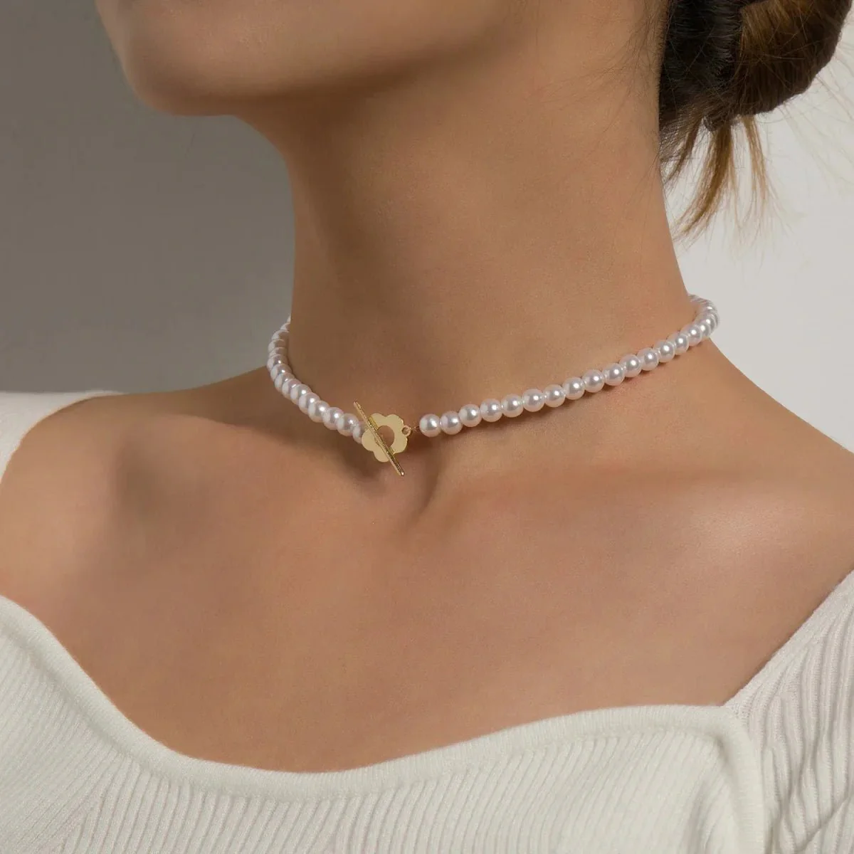 Floral Choker Flower Clasp Necklace - Image 5