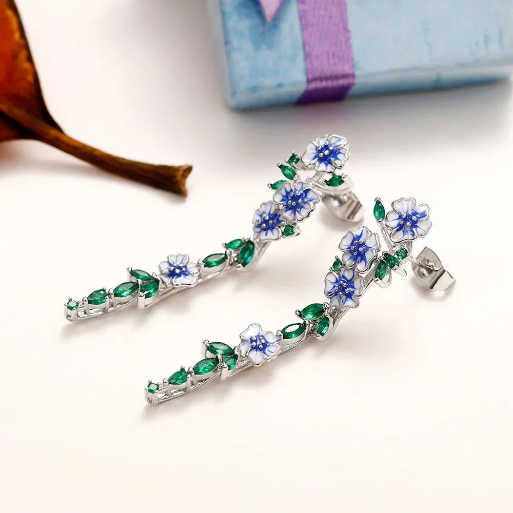 Glossy Blue Floral Dangling Earrings - Image 6
