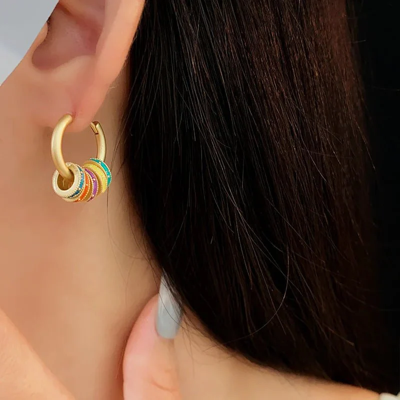 Gold Accented Colorful Circles Necklace and Earrings - Image 5