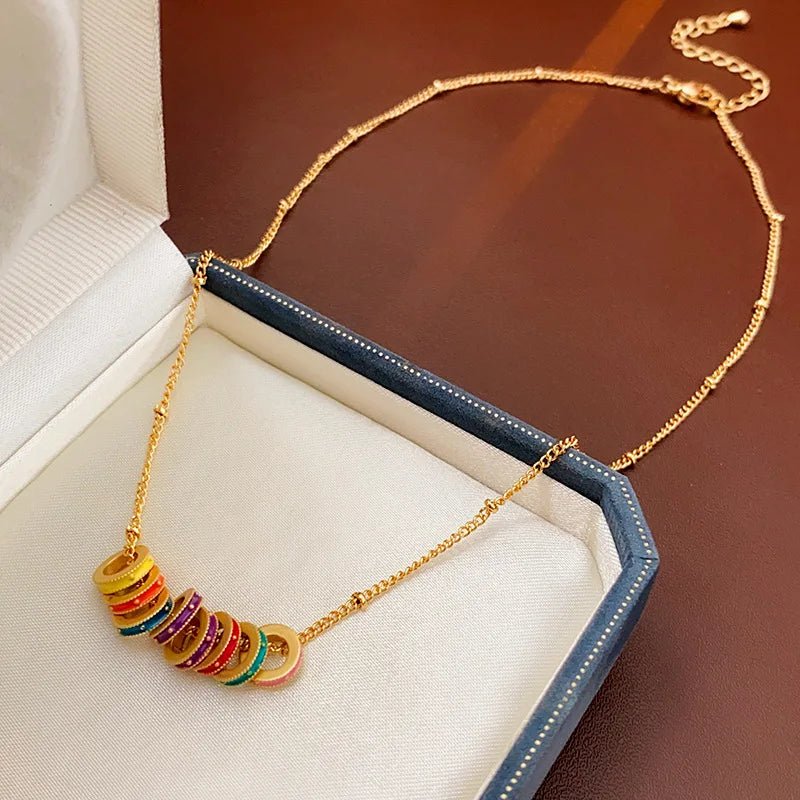 Gold Accented Colorful Circles Necklace and Earrings - Image 7