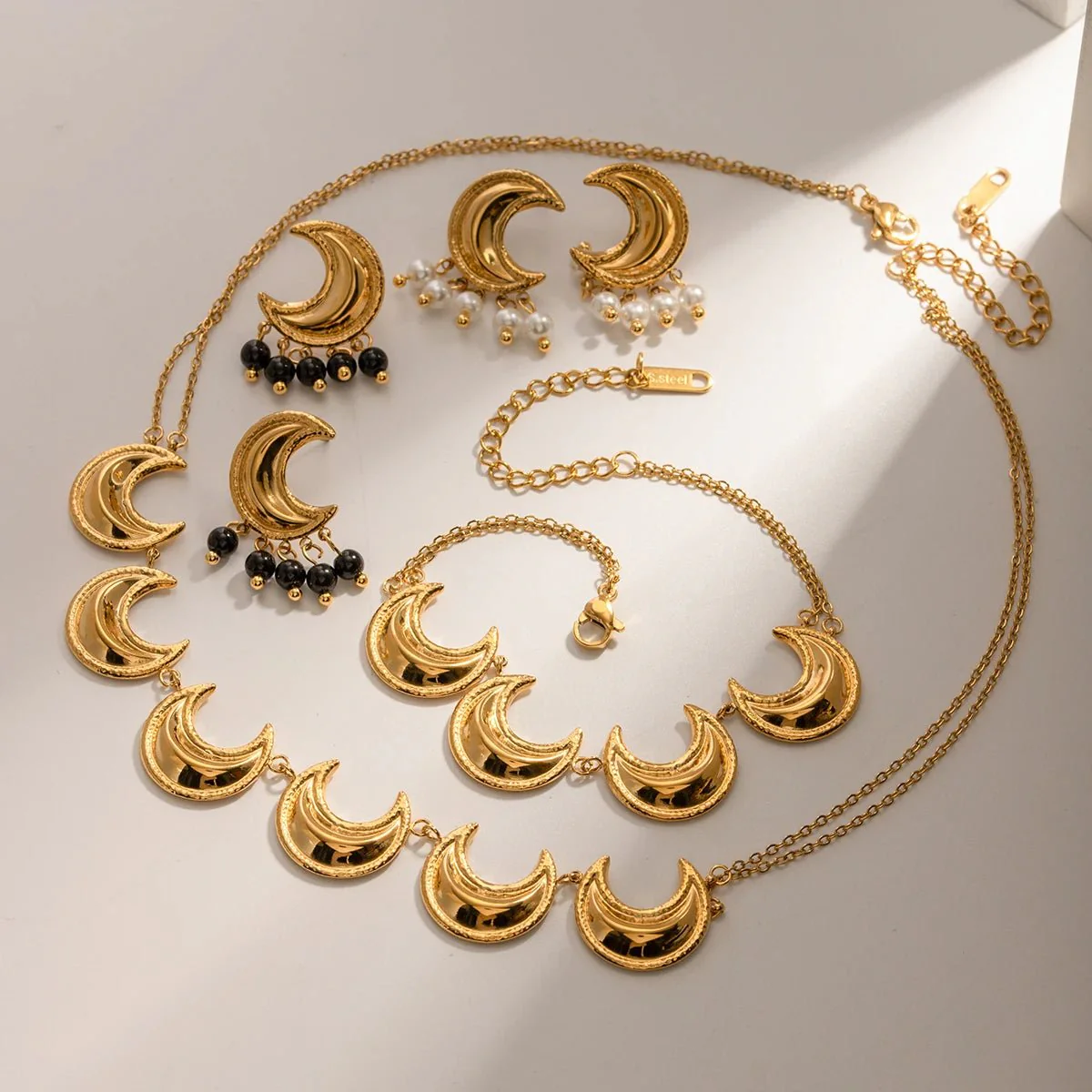 Golden Crescent Moon Astrology Necklace Bracelet Earrings Jewelry Set - Image 4