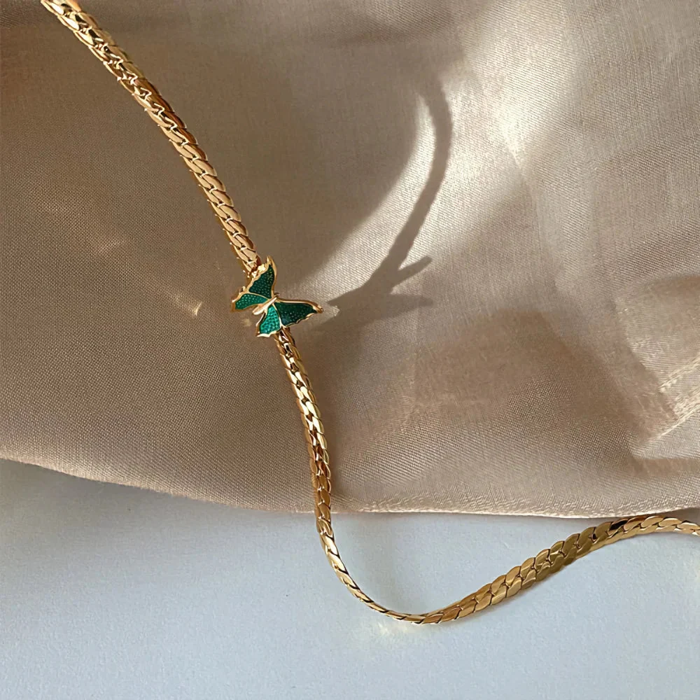 Golden Herringbone Butterfly Choker Necklace - Image 3