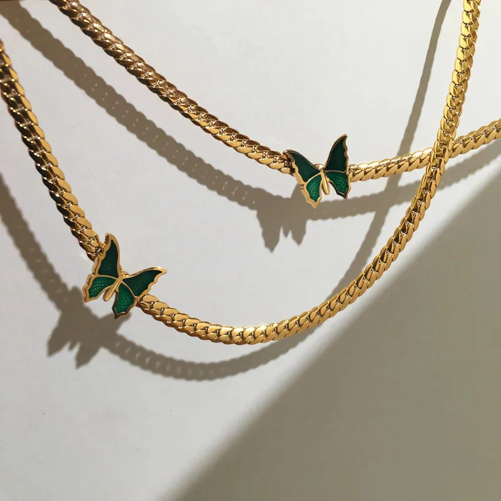 Golden Herringbone Butterfly Choker Necklace - Image 4