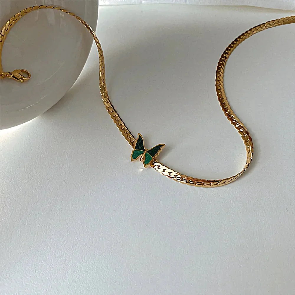 Golden Herringbone Butterfly Choker Necklace - Image 5