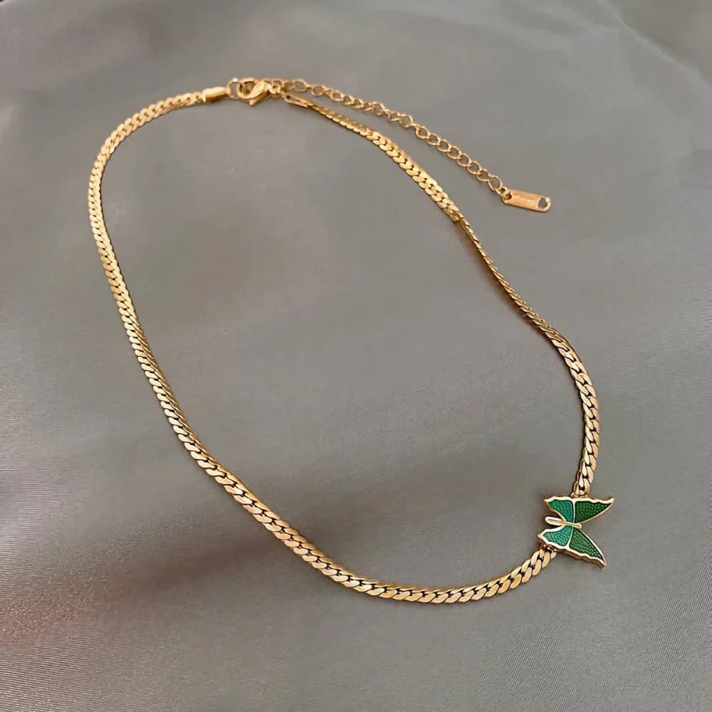 Golden Herringbone Butterfly Choker Necklace - Image 6
