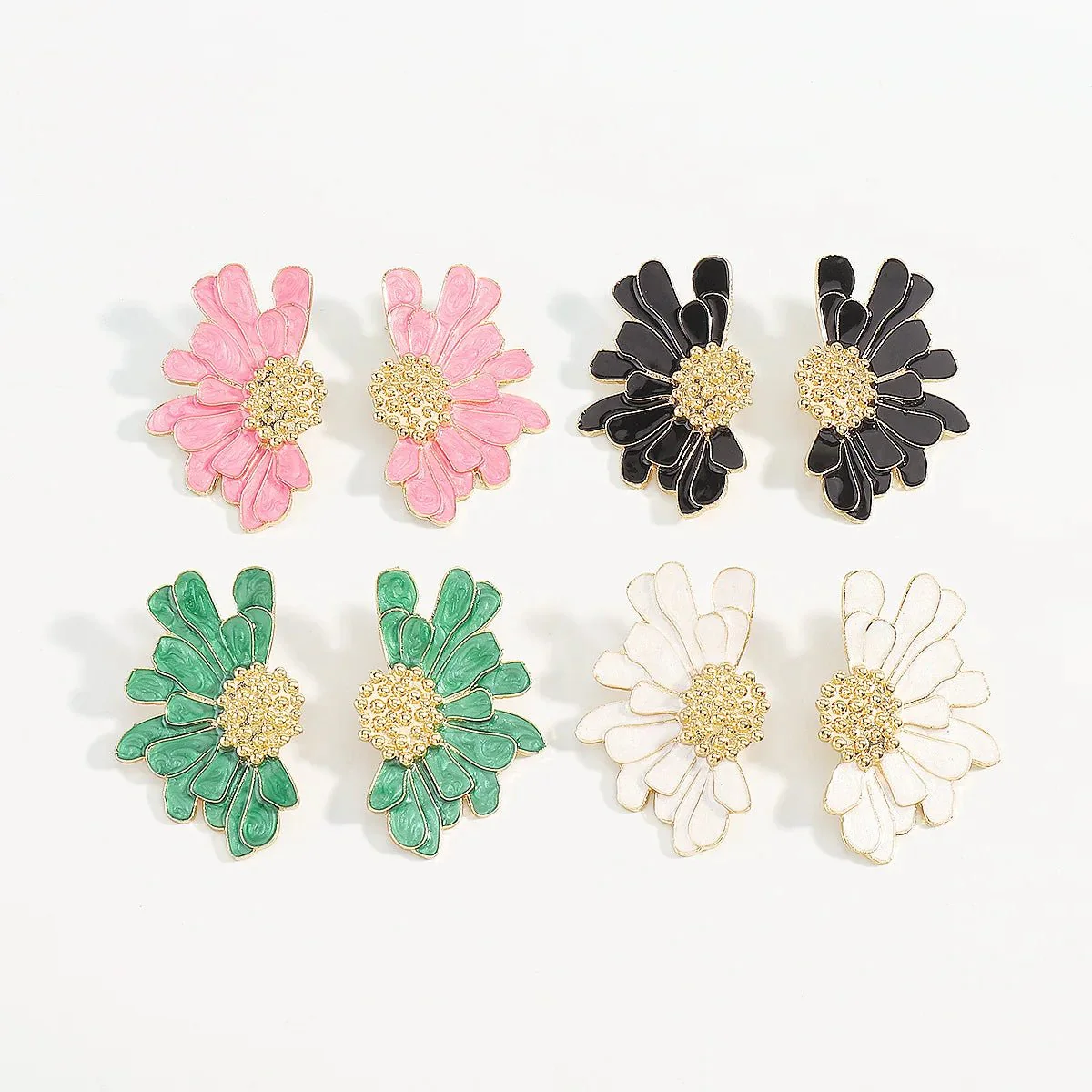 Half Flower Enamel Earrings - Image 11