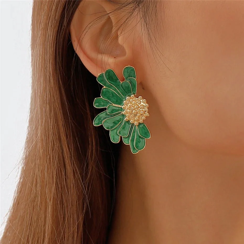 Half Flower Enamel Earrings - Image 3
