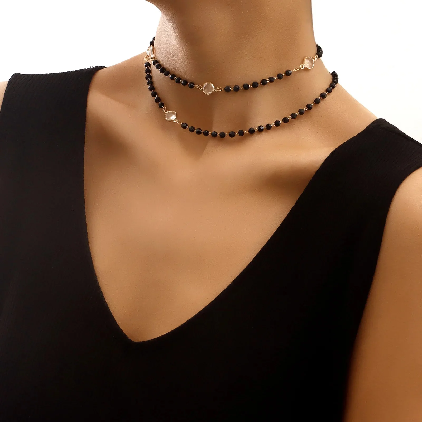 Layered Black Crystal Necklace - Image 3
